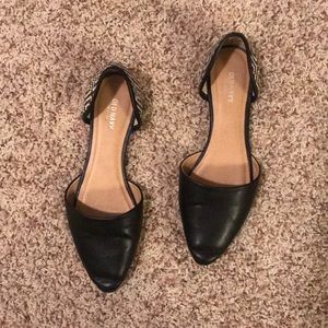 Black Flats with Accent Heel